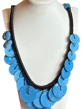 Necklace by Sassy Jones, SJ, Blue Circle Tagua Nut Discs, Read Listing!